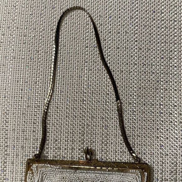 Vintage Beaded Kissing Wallet Clutch Ivory Gold Tone Floral - Picture 2 of 5